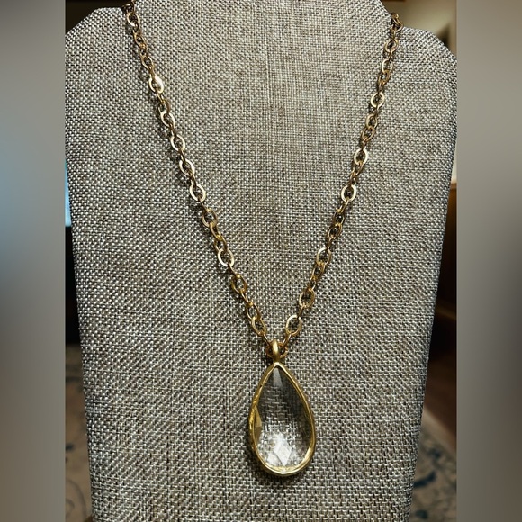 crystal pendant long necklace on gold link necklace, versatile, handmade - Picture 4 of 6